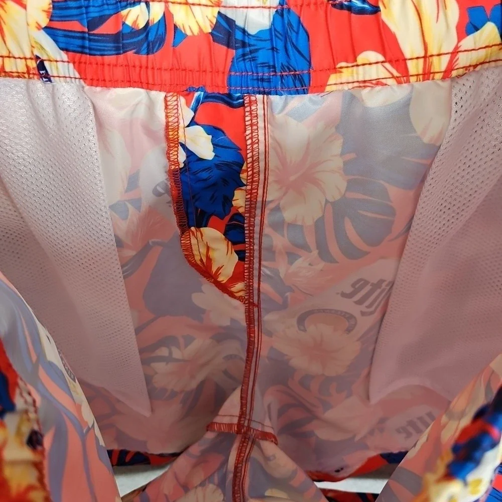 Miller Lite Tropical Floral Swim Trunk Shorts Mens Size‎ Med New Hawaiian Beach